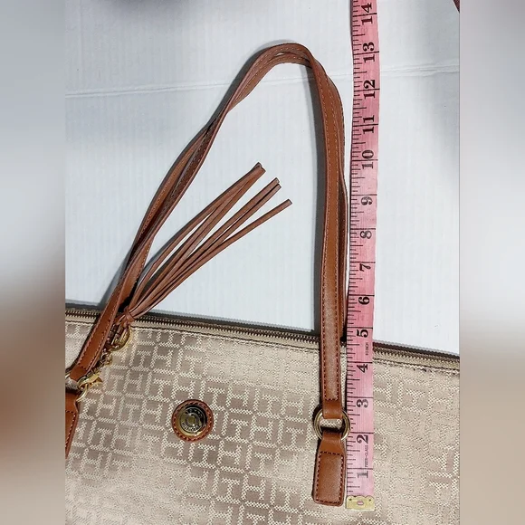 Tommy Hilfiger Large Brown Gold Monogram TH Tote Bag